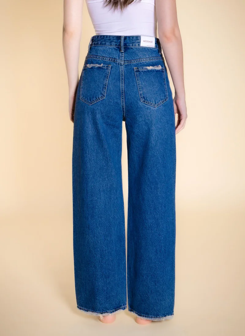 Shapes Blue MID-WAIST WIDE JEANS for Women | Best Price UAE