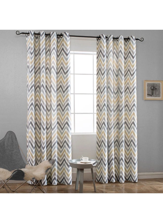 2pcs Chevron Grommet Top Window Curtains for Living Room 140 x 240cm - Image 1