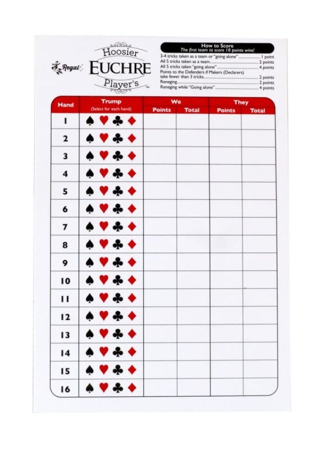Regal Games - Euchre Card Game Set - Pre-Stripped to 44 Cards for Classic Euchre - Fun, Family-Friendly Group Card Game - Ideal for 2-4 Players Ages 8+ - Includes Score Pad - 2 Pack - Image 3