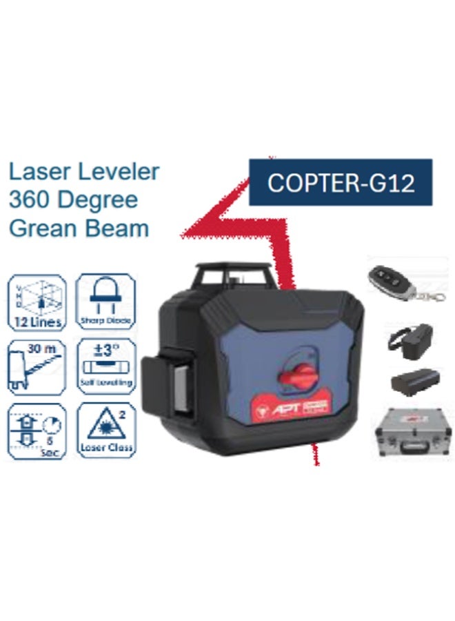 Apt Line Laser Level - 30 Meter 12 Line 360 degrees  Remote control and aluminum case Model   APT COPTER-G12 - Image 5