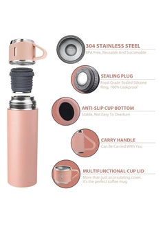 TIGER 500ml Stainless Steel Vacuum Thermos Flask with Silicone Handle – Insulated Water Set with 2 Stainless Steel Cups for Hot & Cold Drinks – Ideal for Outdoor Travel, Camping, Hiking | Gift Box Set (2 PACK) PINK  - Image 2