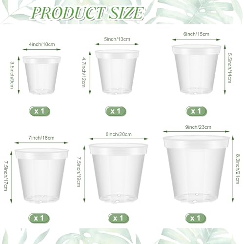 Vesici 6 Pcs 4/5/6/7/8/9 Inch Large Size Clear Nursery Pots Variety Pack Plant Pots with Drainage Holes Planters for Indoor Plants Flexible Transparent Plastic Plant Bottle Succulents - Image 2
