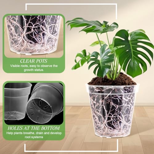 Vesici 6 Pcs 4/5/6/7/8/9 Inch Large Size Clear Nursery Pots Variety Pack Plant Pots with Drainage Holes Planters for Indoor Plants Flexible Transparent Plastic Plant Bottle Succulents - Image 4
