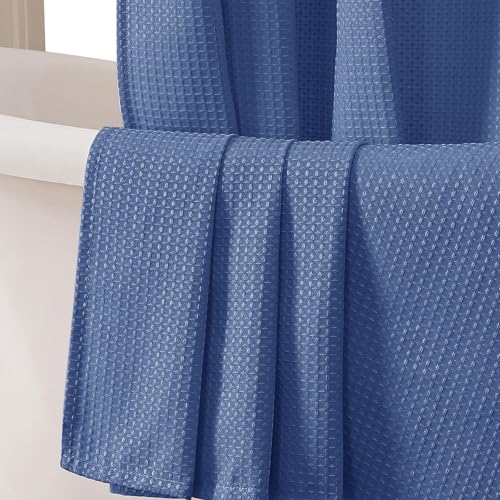 OVZME Blue Shower Curtain Set Waffle Textured Heavy Duty Fabric Shower Curtain for Bathroom Luxury Hotel Weighted 230GSM Bath Curtain with 12 Plastic Hooks Machine Washable 72x72 - Image 1