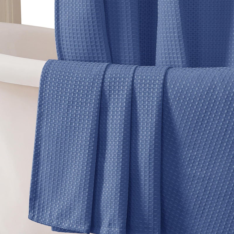 OVZME Blue Shower Curtain Set Waffle Textured Heavy Duty Fabric Shower Curtain for Bathroom Luxury Hotel Weighted 230GSM Bath Curtain with 12 Plastic Hooks Machine Washable 72x72 - Image 2