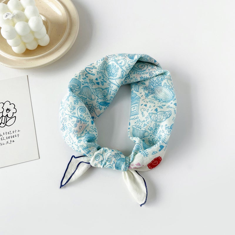 Ladies Spring Cotton Scarf Cashew Print QM5807-Line Blue
