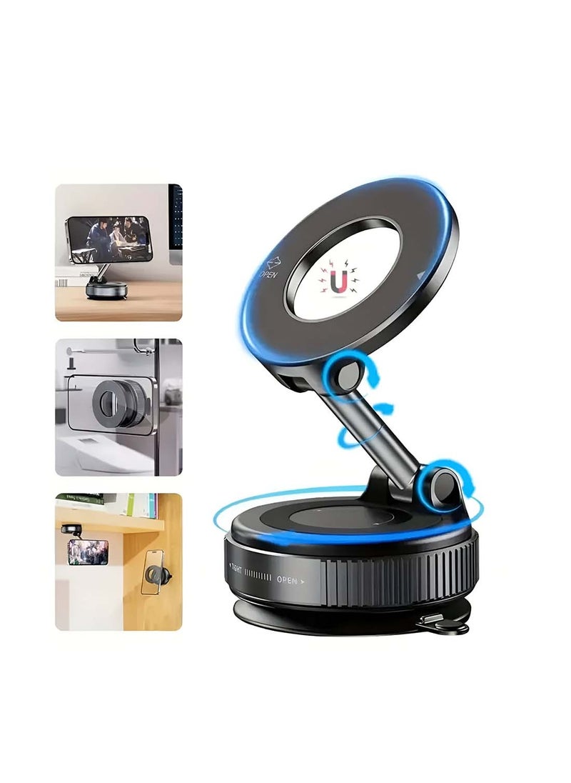 TIGER Vacuum Suction Magnetic Bracket K007S Phone Mount – 360° Rotation Car Suction Cup Holder, Portable Magnetic Phone Holder – Black, Secure Grip, Adjustable, Strong Hold for All Smartphones, Easy Installation  - Image 1