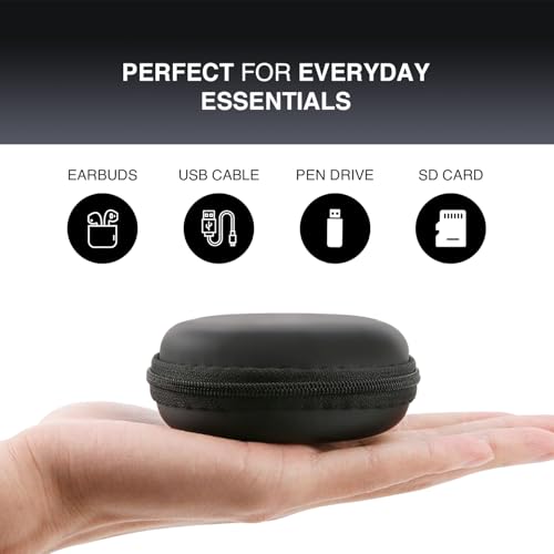 Humble Earphone & Headphone Carrying Case – Compact Storage Pouch for Earphones, Headsets, Pen Drives, SD Cards, Charging Cables – Black, Pack of 4 - Image 2