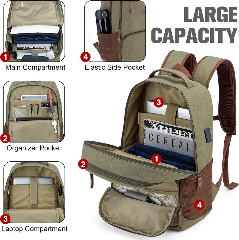 Tzowla Canvas Laptop College Backpack for Men and Women,Travel Work Rucksack with USB/Type-C Port Fit 15.6 inch Notebook - Image 2