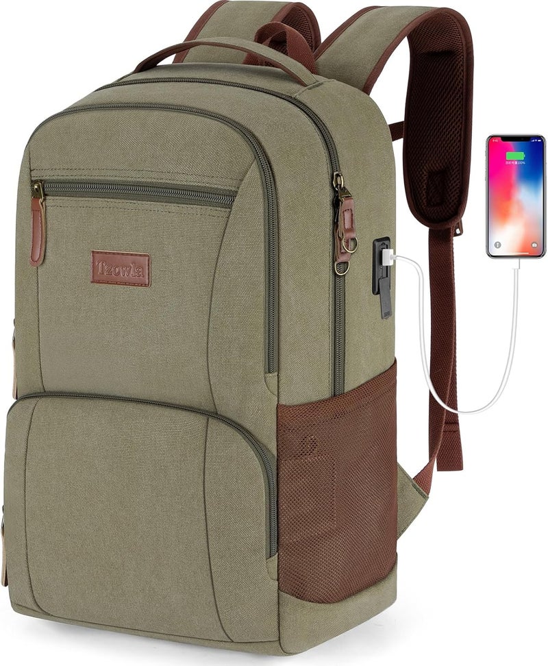Tzowla Canvas Laptop College Backpack for Men and Women,Travel Work Rucksack with USB/Type-C Port Fit 15.6 inch Notebook - Image 1