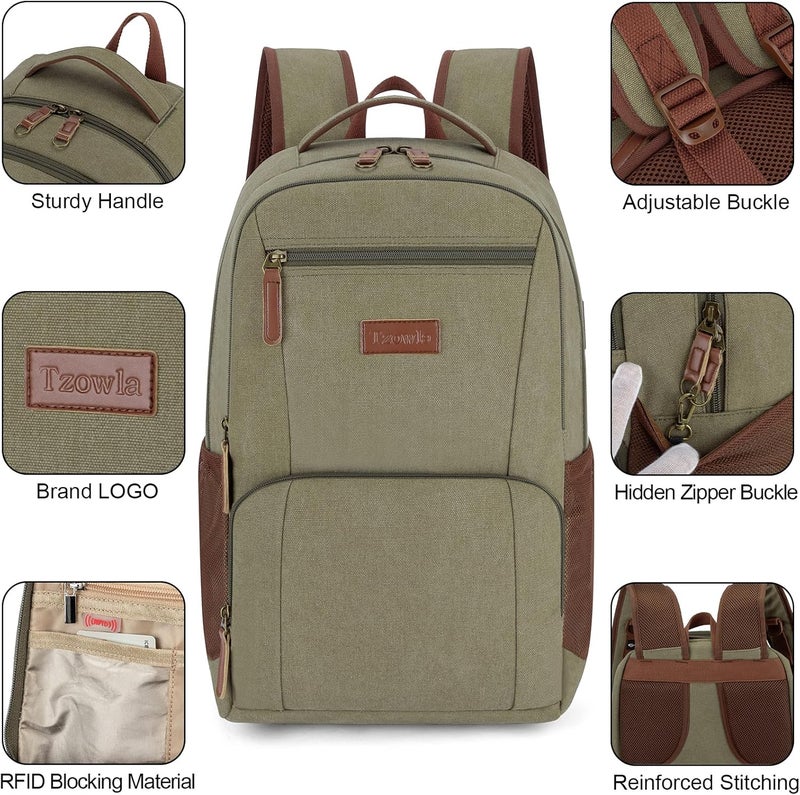 Tzowla Canvas Laptop College Backpack for Men and Women,Travel Work Rucksack with USB/Type-C Port Fit 15.6 inch Notebook - Image 4