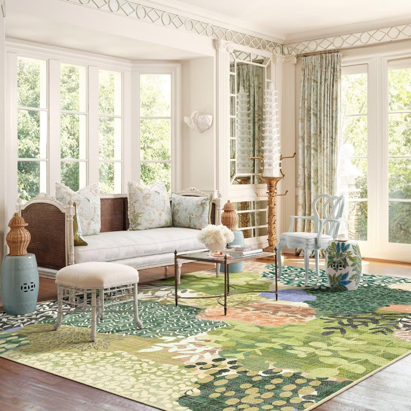 DEXDE Washable Area Rugs 5x7 Tropical Non-Slip Abstract Leaf Floral Boho Soft Rug for Living Room Bedroom Botanical Large Carpet for Entryway Kids Playroom Office,Green - Image 5