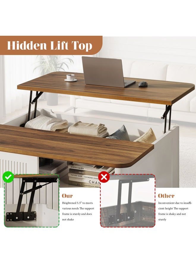 Decofy Lift Top Coffee Table with Storage, 31.5" Mid Century Modern Square Coffee Tables for Living Room, Large Hidden Storage Compartment, Adjustable Shelves & Sliding Door, White - Image 3
