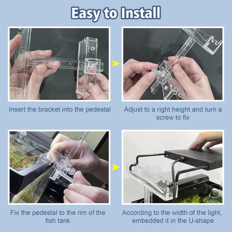 driamor Aquarium Light Riser Adjustable, Clear Acrylic Fish Tank LED Light Stand Aquarium Lamp Holder Bracket Kit 2pcs Transparent Support for Width 2.5-4.4 Inches Light with Extendable Bracket - Image 4