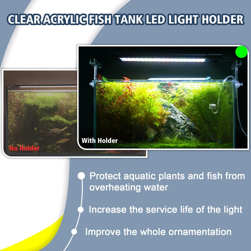 driamor Aquarium Light Riser Adjustable, Clear Acrylic Fish Tank LED Light Stand Aquarium Lamp Holder Bracket Kit 2pcs Transparent Support for Width 2.5-4.4 Inches Light with Extendable Bracket - Image 3
