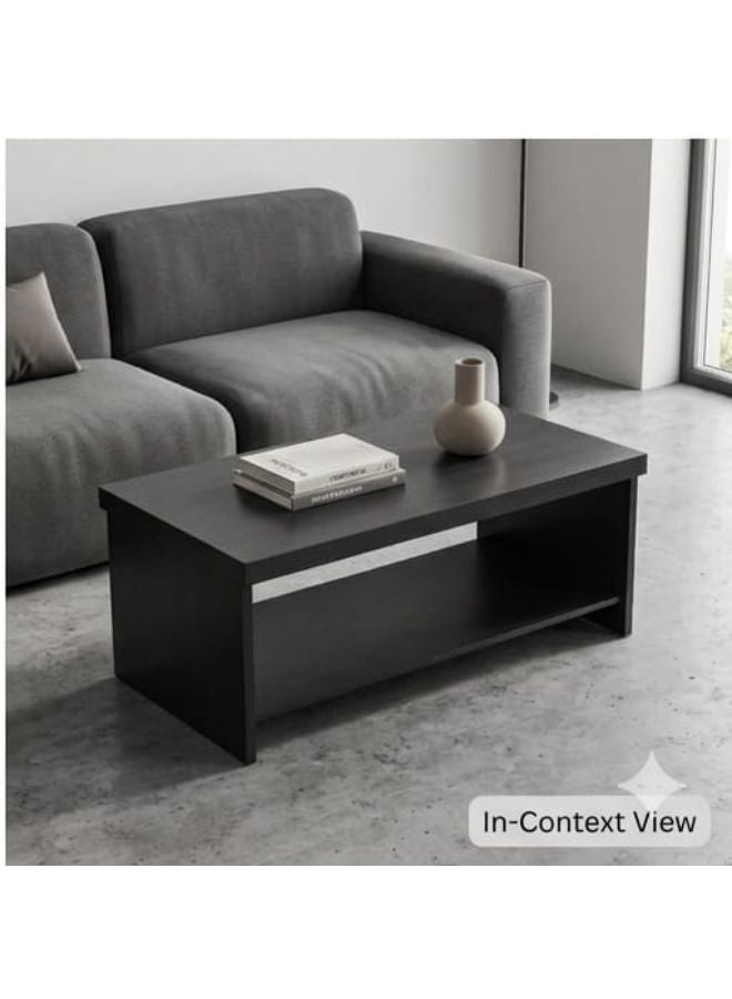 SUNLIT HOME Modern Rectangular Wooden Coffee Table with Lower Storage Shelf – Matte Black Melamine Finish (120 x 60 x 45 cm) - Image 2