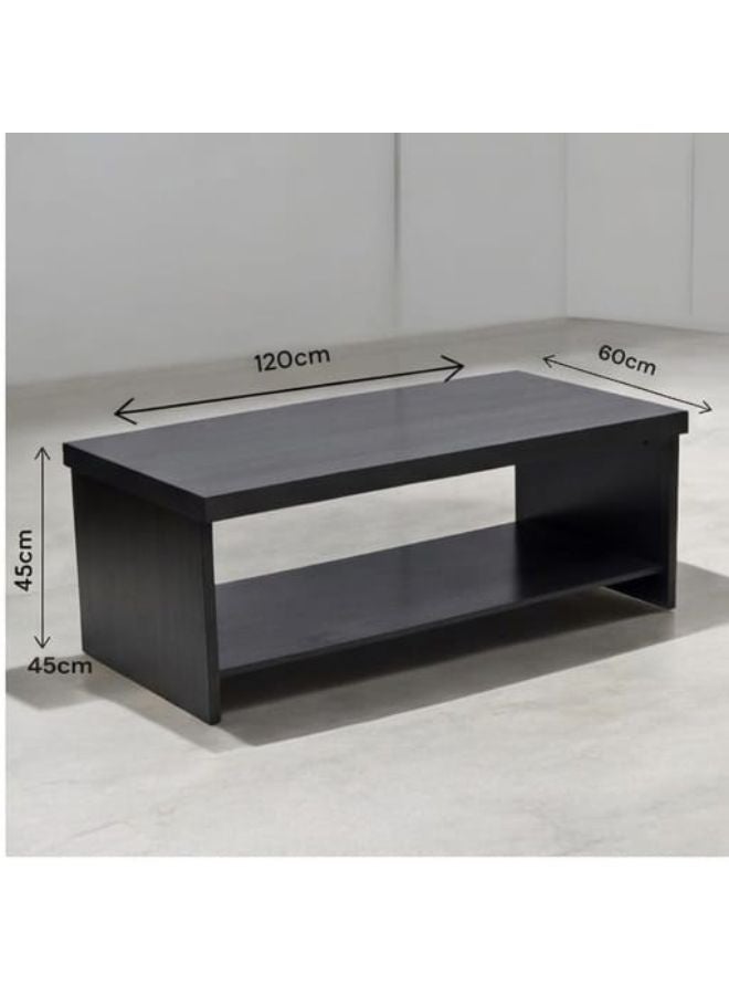 SUNLIT HOME Modern Rectangular Wooden Coffee Table with Lower Storage Shelf – Matte Black Melamine Finish (120 x 60 x 45 cm) - Image 3
