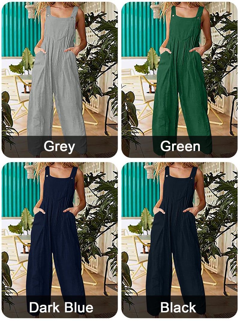Casual Jumpsuit: Sleeveless Square Neck Black Small - Breathable 65% Cotton 35% Polyester Fabric With Adjustable Buttoned Straps, Convenient Pockets, Relaxed Wide Legs for Summer Lounging, Gardening, - Image 4