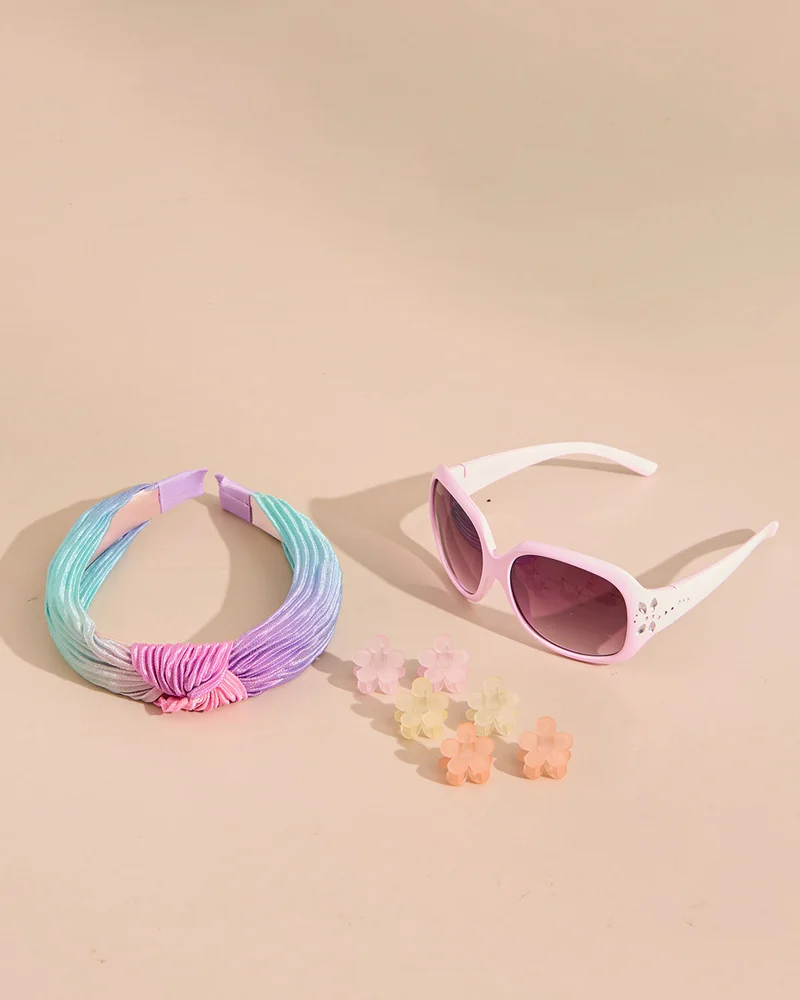 Redtag Girls Assorted Plain Sunglasses with Hair Accessory Set