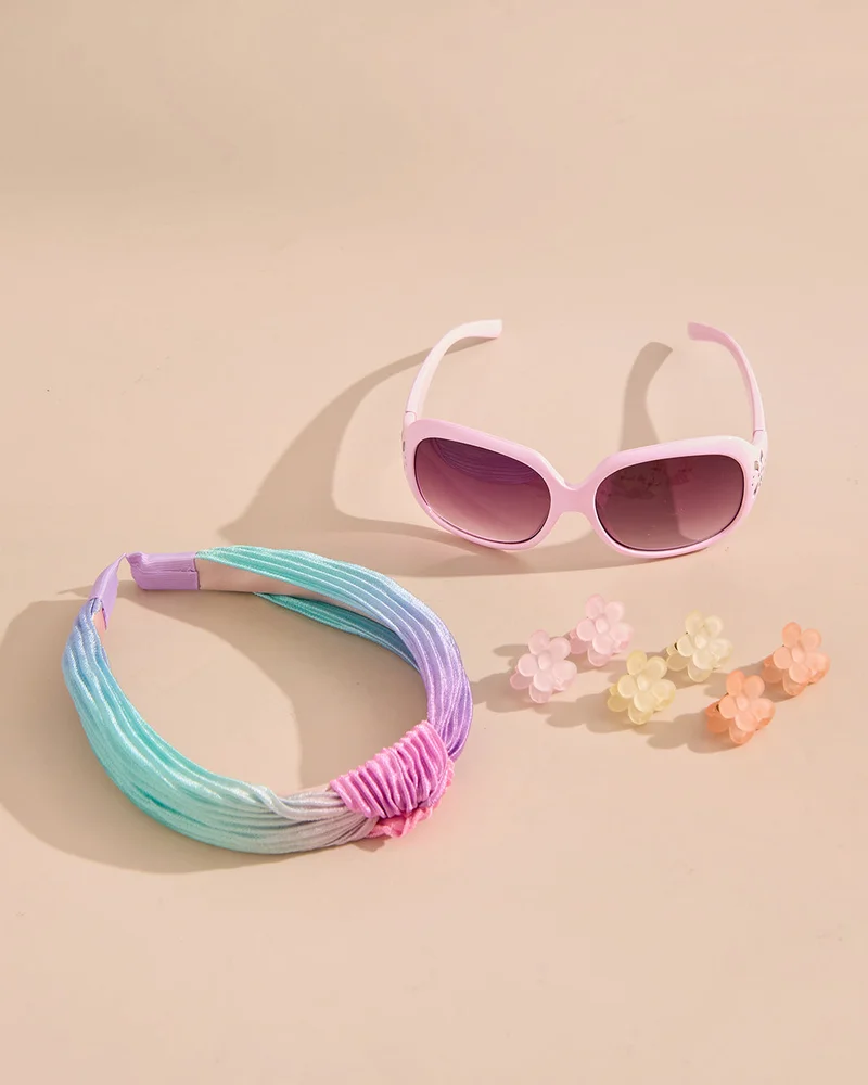 Redtag Girls Assorted Plain Sunglasses with Hair Accessory Set