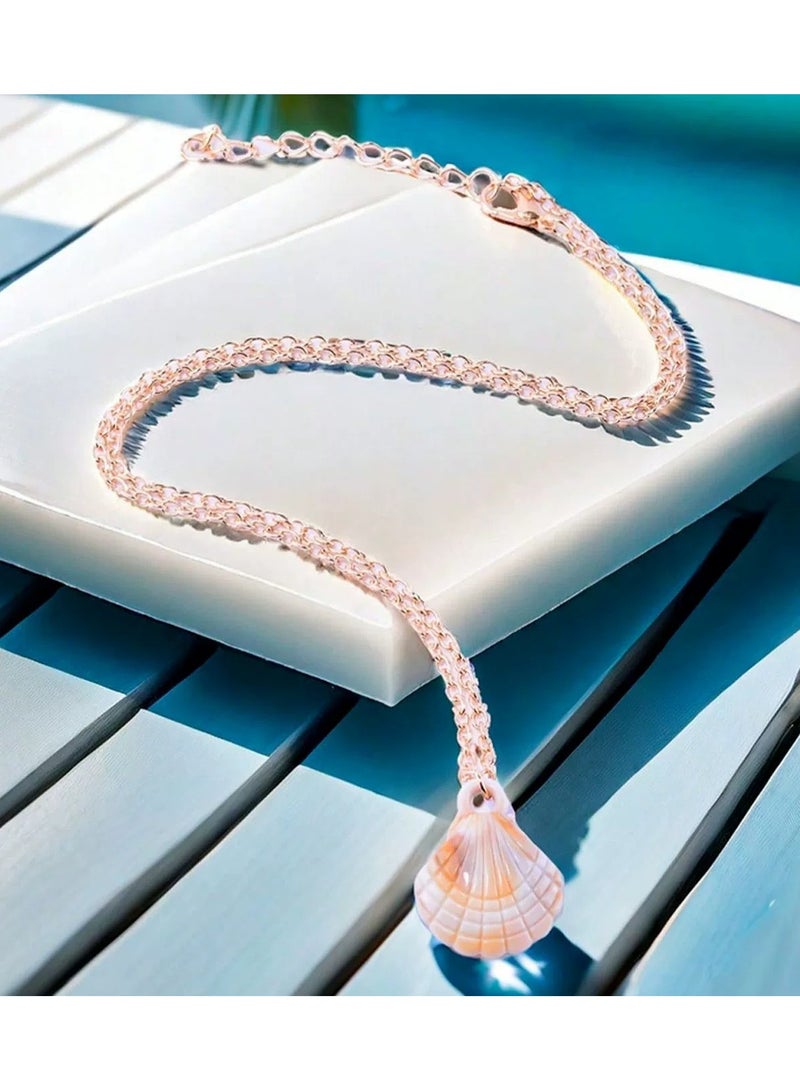 Goolsky قلادة صدفة الشاطئ بأسلوب بوهيمي للنساء - طوق متعدد الطبقات لعطلة الصيف، ملابس استوائية، مجوهرات بوهيمية بسيطة