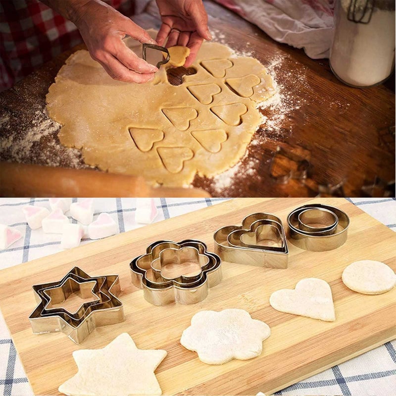 ZNewYear 12 Pcs Cookie Cutters Shapes Baking Set, Heart Flower Round Star Shape Biscuit Stainless Steel Metal Molds Cutters for Kitchen Baking Birthday Christmas Valentine's Day Small Cookie Cutters - Image 5