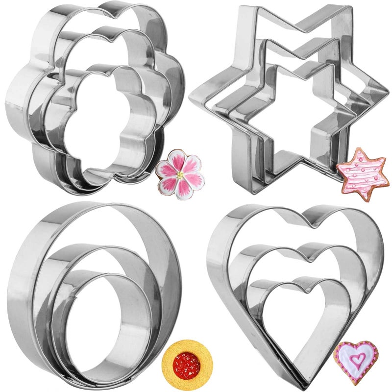 ZNewYear 12 Pcs Cookie Cutters Shapes Baking Set, Heart Flower Round Star Shape Biscuit Stainless Steel Metal Molds Cutters for Kitchen Baking Birthday Christmas Valentine's Day Small Cookie Cutters - Image 1