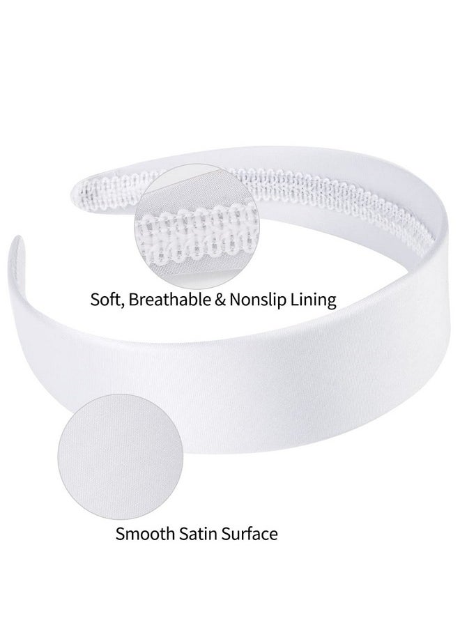 Wecoe - White Headband 1.6 Inch Wide Silk Satin Headband Women Non Slip Fashion Plain Head Band Solid Hair Band Diy Holiday Hair Accessories For Women Girls Diademas Para Mujer Gifts - Image 1