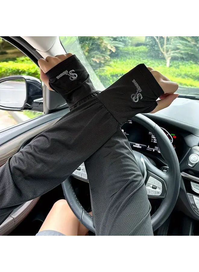 Black Mens Loose Fit Sun Protection Arm Sleeves For Outdoor Cycling Driving - Image 1