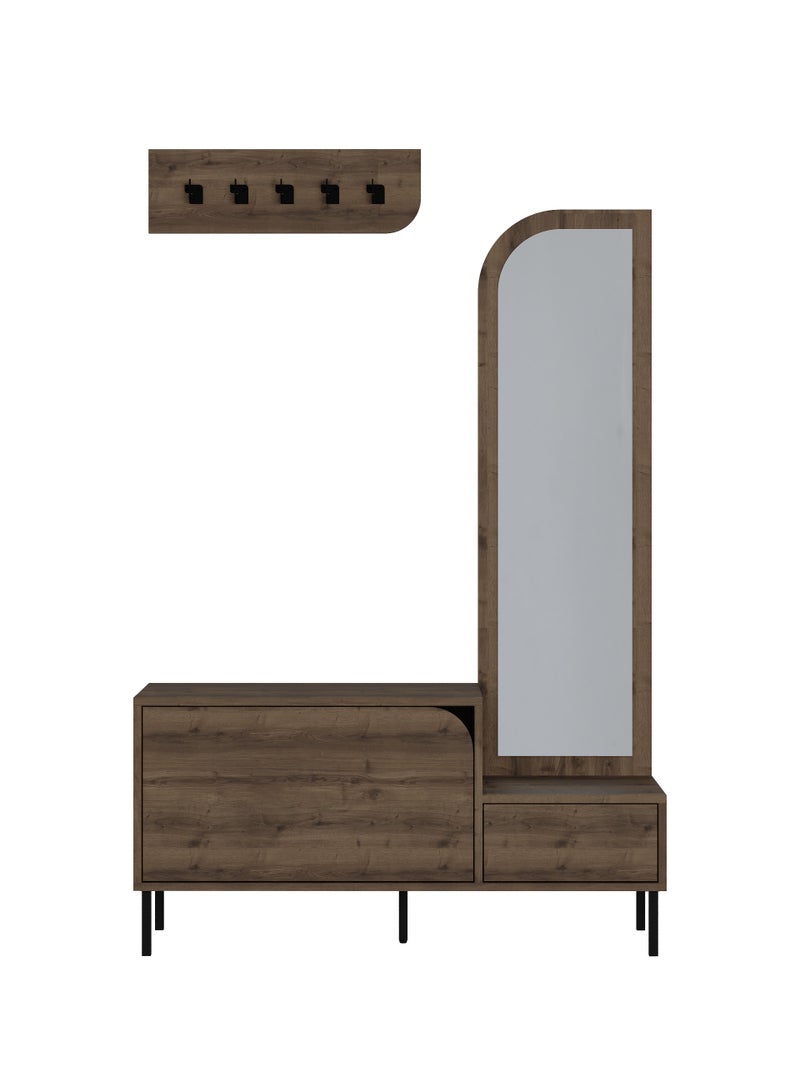 Mourah Home Mila Shoe Cabinet with Mirror - Storage Bench - Wall Mounted Coat Hanger with Hooks - Flip-Down Drawers - Organizer Display Shelf - 37x172x112 CM - Brown - Image 5