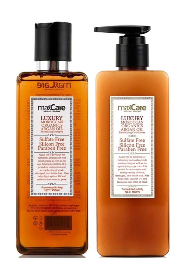 Organic Moroccan Argan Oil Shampoo and Conditioner Set Luxurious Italian Formula Sulfate and Paraben Free Ideal for Frizzy and Damaged Hair