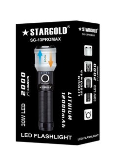 Stargold Rechargeable LED Flashlight With Zoom 30W 12000mAh Lithium Battery Corrosion/Water/Shock Resistance  - Image 2