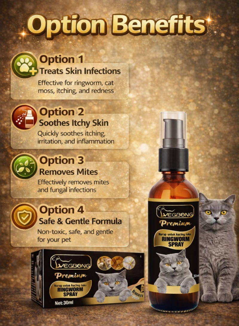 Premium Ringworm Spray for Cats – Fast Relief Anti-Fungal Skin Treatment for Ringworm, Itching, Redness & Skin Infections – Gentle Pet Care Spray – 30ml - Image 3