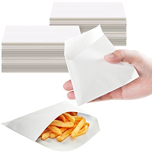Zubebe 400 Packs French Fry Bags Grease Resistant Paper for French Fry Disposable Hash Fries Bag Bakery Cookies Candy Snacks(White,4.7 x 4.5 Inch) - Image 1