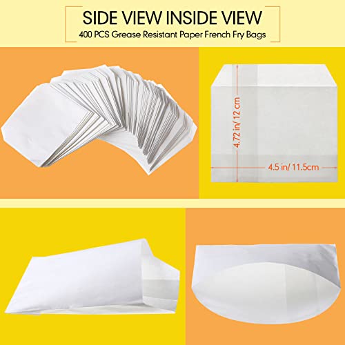 Zubebe 400 Packs French Fry Bags Grease Resistant Paper for French Fry Disposable Hash Fries Bag Bakery Cookies Candy Snacks(White,4.7 x 4.5 Inch) - Image 2