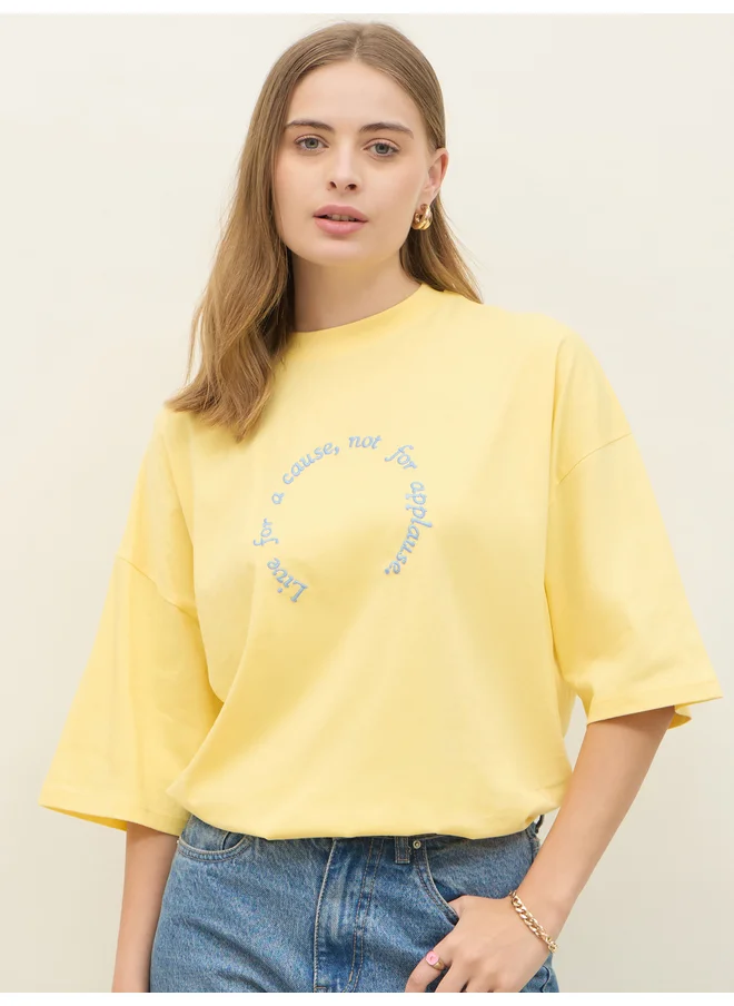ستايلي Styli Oversized Dropped Shoulder Embroidered Slogan T-Shirt
