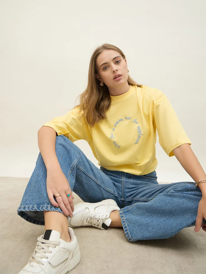 Styli Styli Oversized Dropped Shoulder Embroidered Slogan T-Shirt