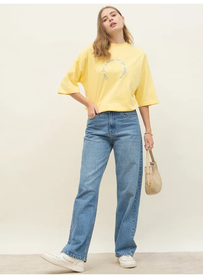ستايلي Styli Oversized Dropped Shoulder Embroidered Slogan T-Shirt