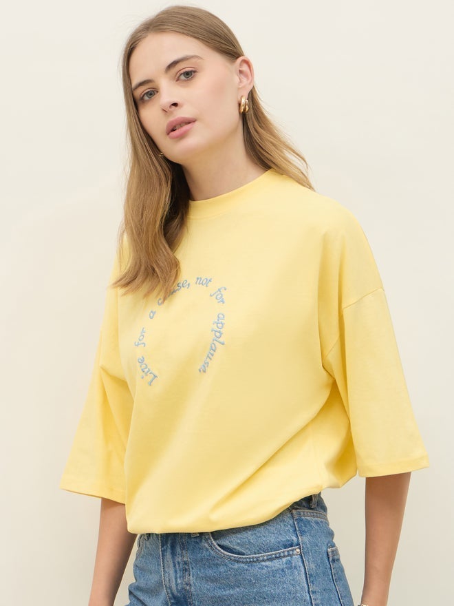 Styli Oversized Dropped Shoulder Embroidered Slogan T-Shirt - Image 1