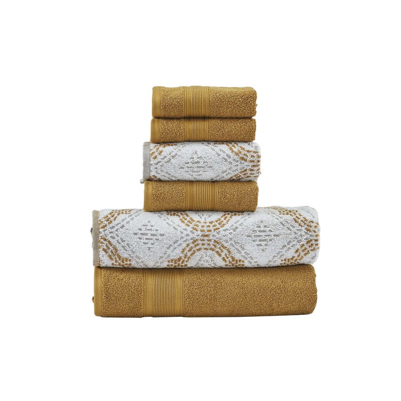 Modern Threads Modern Threads Capri 6Piece Reversible Yarn Dyed Jacquard Towel Set  Bath Towels Hand Towels  Washcloths  Super Absorbent  Quick Dry  100 Combed Cotton Gold 