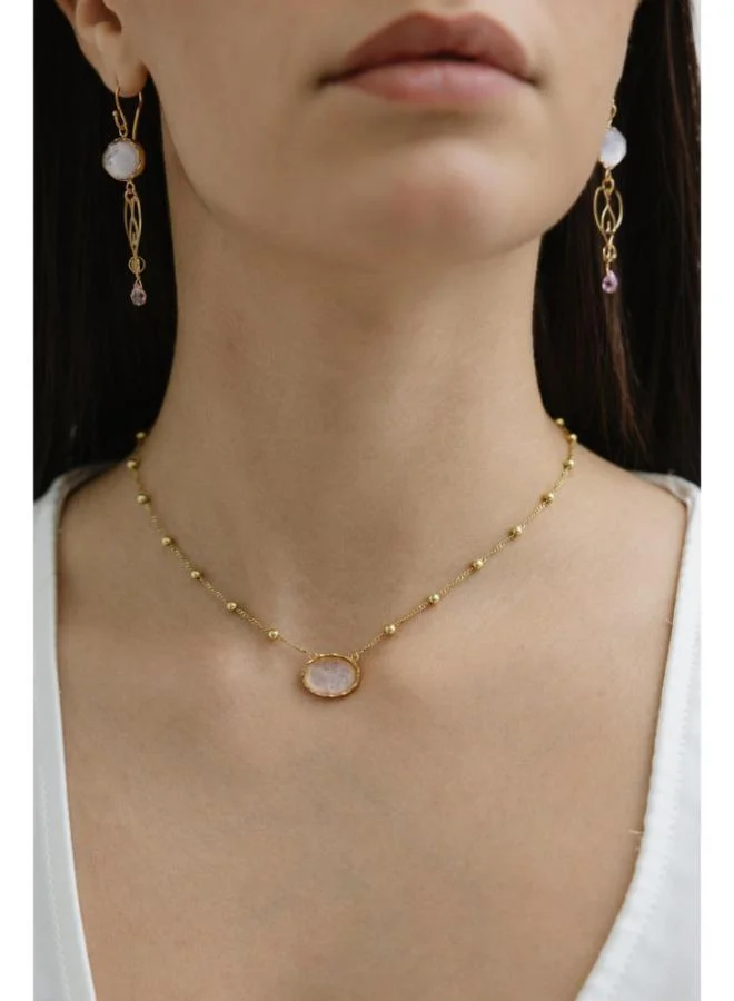 جواندلينا Silver Yellow Gold Plated Necklace with Semi Precious Stones
