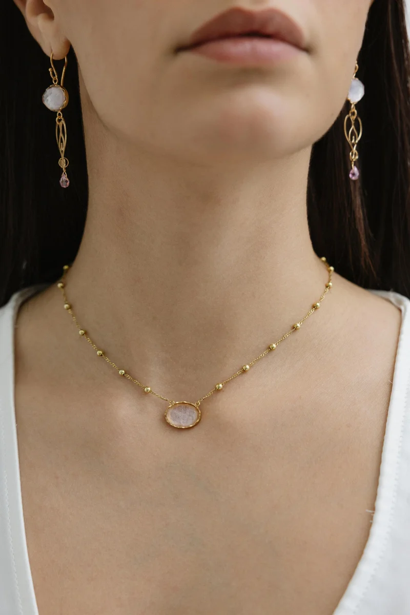 Guendalina Silver Yellow Gold Plated Necklace with Semi Precious Stones