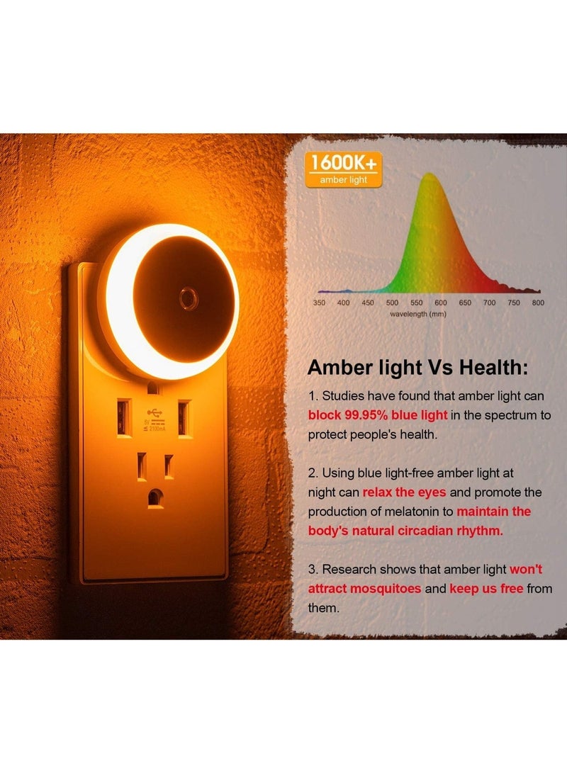 2-Pack LED Night Light Plug into wall with Dusk to Dawn Sensor (amber)  - Auto On/Off, Energy Saving Warm White Lamp for Kids, Adults, Hallways, Stairway, Kitchen, Bathroom, Bedroom - Image 4