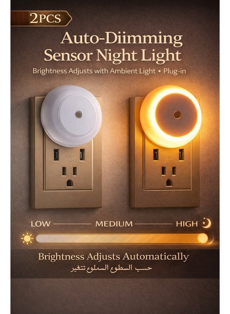 2-Pack LED Night Light Plug into wall with Dusk to Dawn Sensor (amber)  - Auto On/Off, Energy Saving Warm White Lamp for Kids, Adults, Hallways, Stairway, Kitchen, Bathroom, Bedroom - Image 1