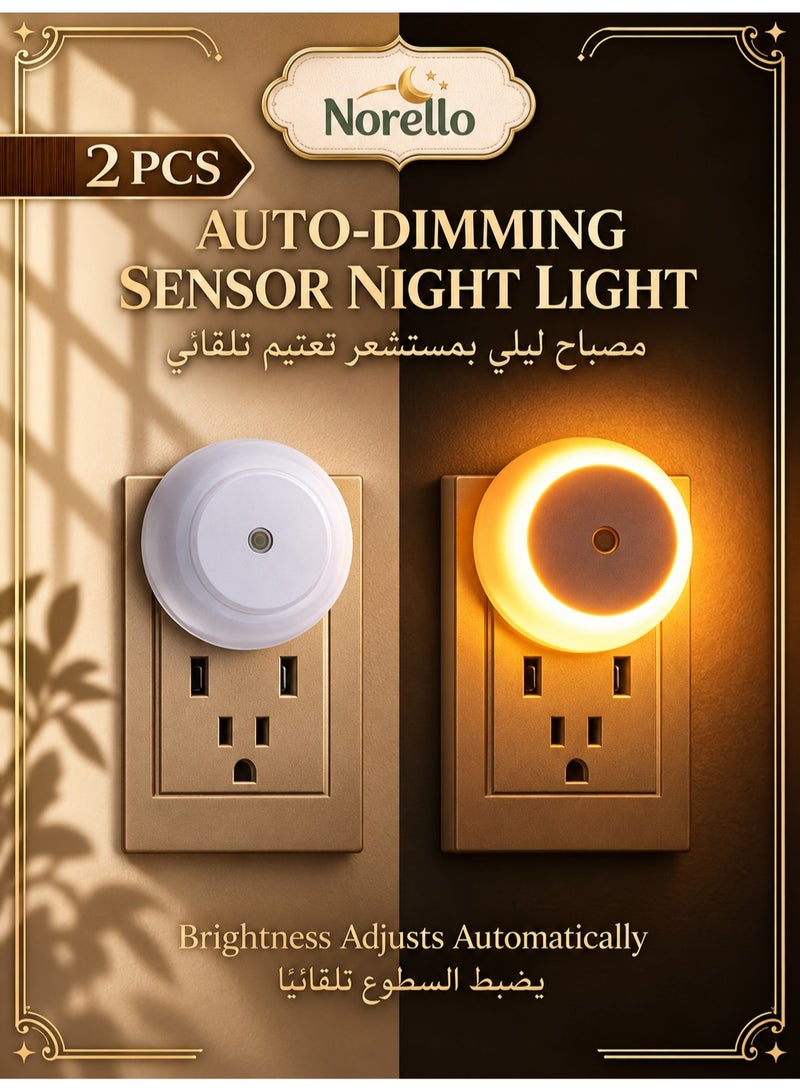 Norello 2-Pack LED Night Light Plug into Wall, Dusk to Dawn Light Sensor Wall Lamp, Auto On/Off Automatic Dimming Amber Warm Light Night Lights for Baby Nursery, Kids Bedroom, Bathroom, Hallway, Stairway, Kitchen - Image 1