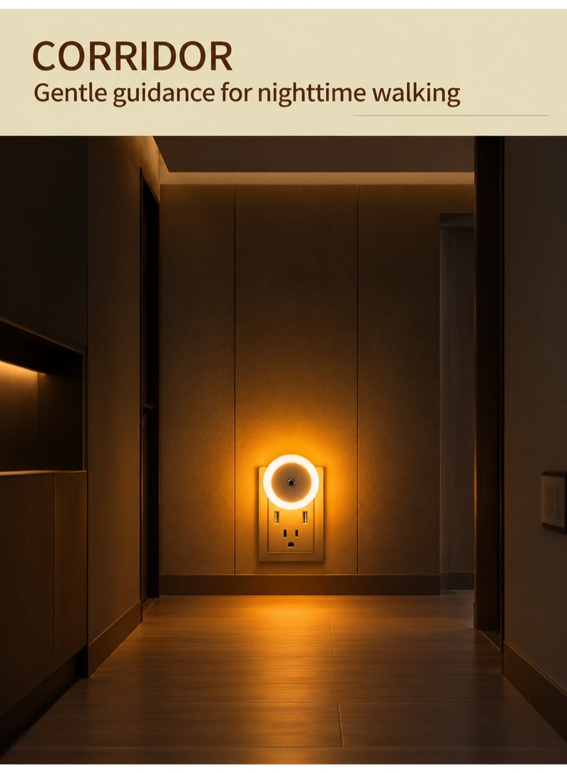 Norello 2-Pack LED Night Light Plug into Wall, Dusk to Dawn Light Sensor Wall Lamp, Auto On/Off Automatic Dimming Amber Warm Light Night Lights for Baby Nursery, Kids Bedroom, Bathroom, Hallway, Stairway, Kitchen - Image 5