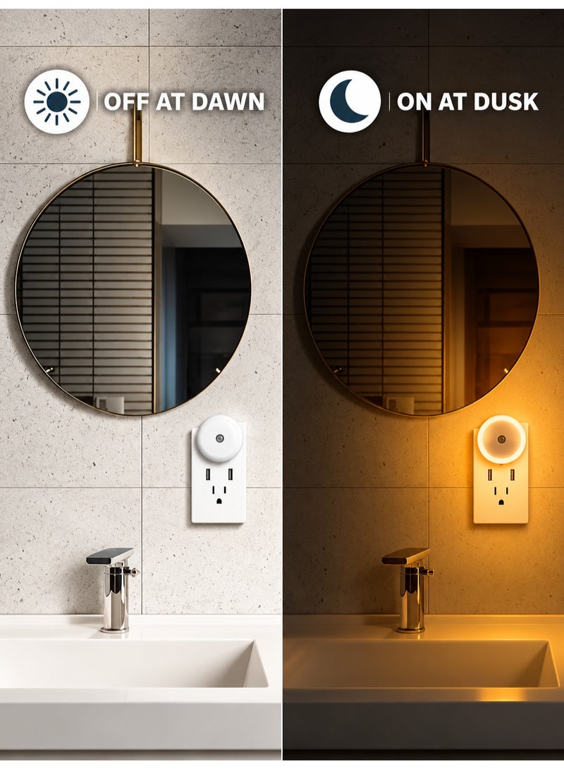 Norello 2-Pack LED Night Light Plug into Wall, Dusk to Dawn Light Sensor Wall Lamp, Auto On/Off Automatic Dimming Amber Warm Light Night Lights for Baby Nursery, Kids Bedroom, Bathroom, Hallway, Stairway, Kitchen - Image 2