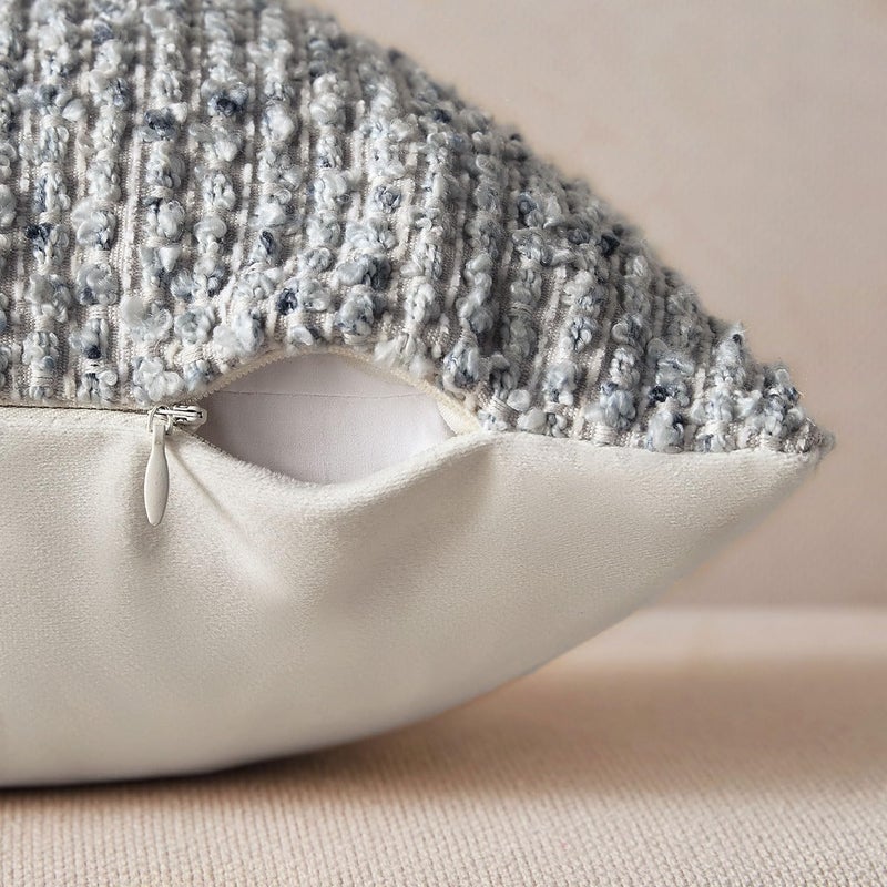 Allorry Decorative Lumbar Pillow Cover 12x20 Blue Striped Soft Wool Lumbar Throw Pillow Neutral Textured Boho Cushion Covers for Modern Farmhouse Sofa Bedroom Living Room Decor SY011-C12 - Image 2