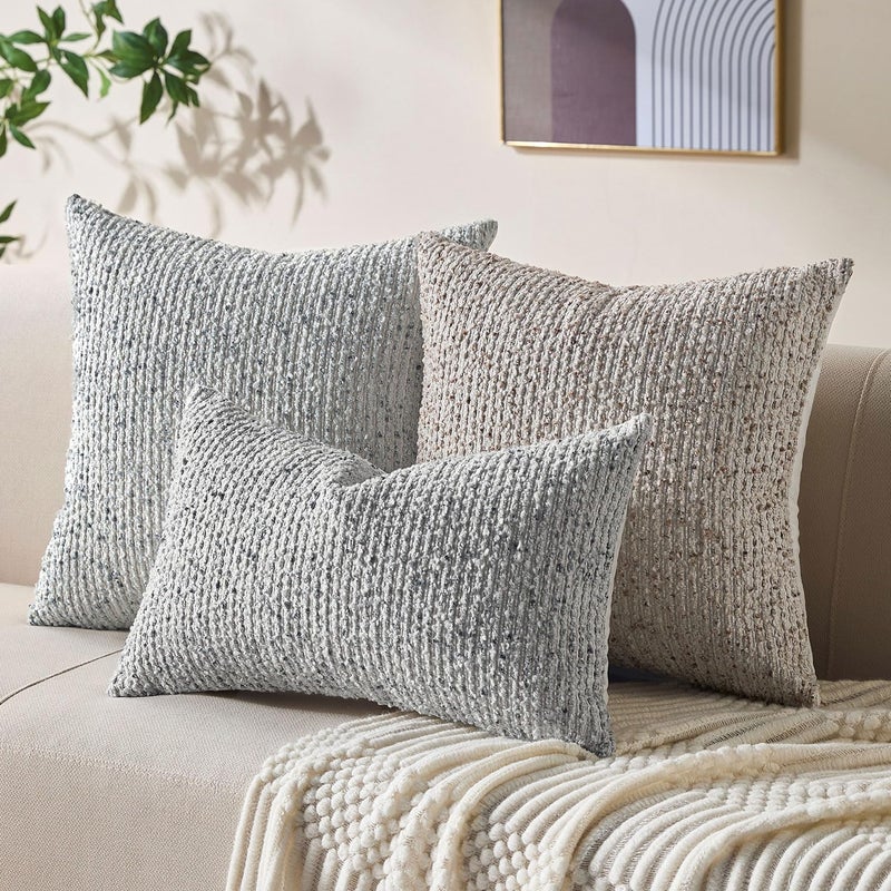 Allorry Decorative Lumbar Pillow Cover 12x20 Blue Striped Soft Wool Lumbar Throw Pillow Neutral Textured Boho Cushion Covers for Modern Farmhouse Sofa Bedroom Living Room Decor SY011-C12 - Image 4