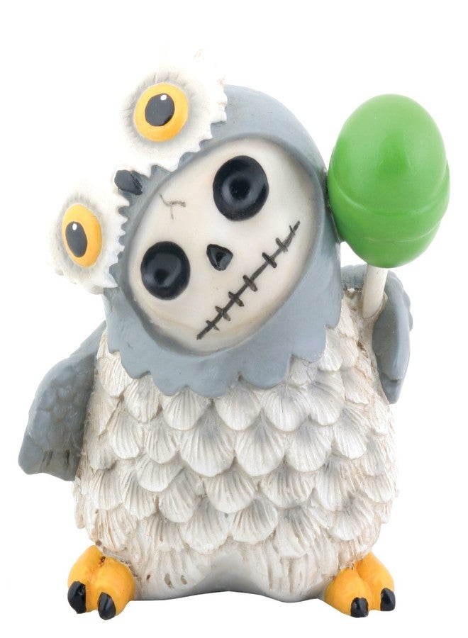 SUMMIT COLLECTION Furrybones Snow Hootie Signature Skeleton in Snow Owl Costume with Green Lollipop - Image 1